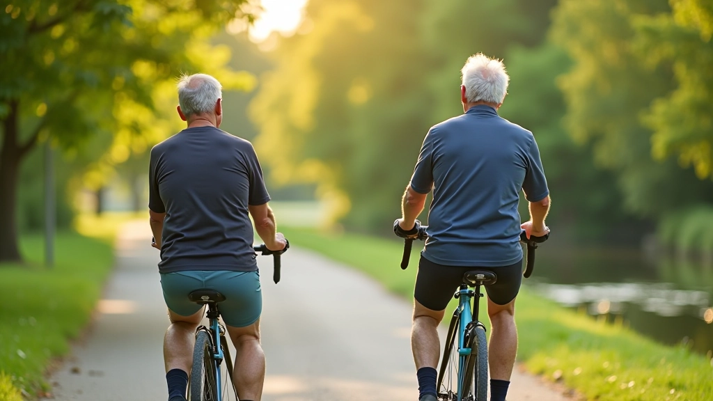 Seniori uz velosipēdiem pieturā Lielupes malā, skatiena plašs skats uz upi un kokiem